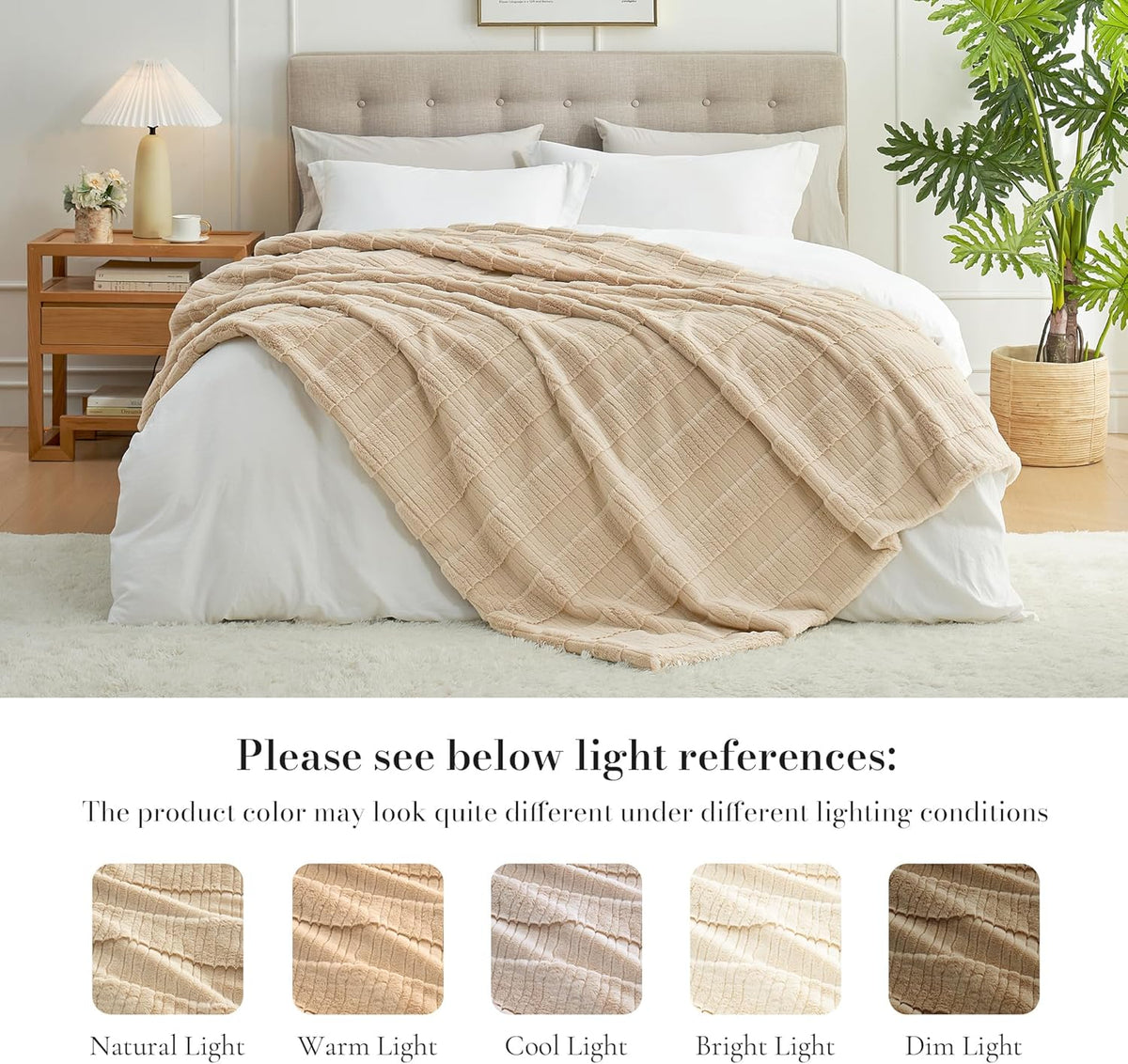 Amélie Home Luxury Striped Faux Fur Throw Blanket for Couch, Embossed Split Fur Cozy Fuzzy Fluffy