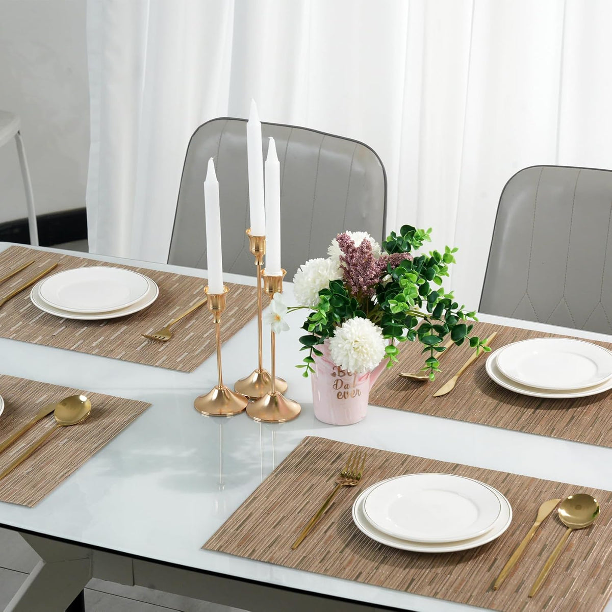 Placemats Set of 12，Non-Slip PVC Weave Table Mats Easy to Clean，Heat Resistant Place Mats for