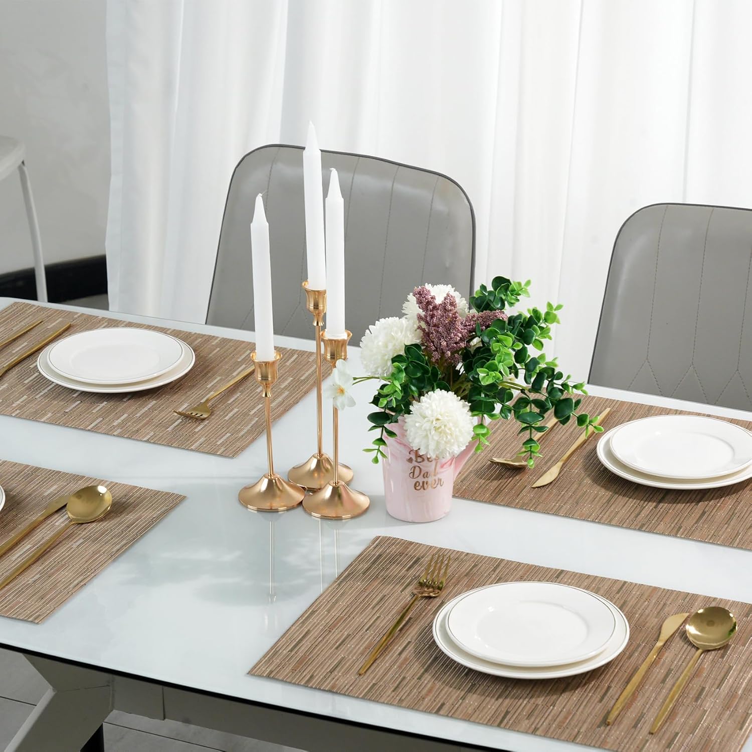 Placemats Set of 12，Non-Slip PVC Weave Table Mats Easy to Clean，Heat Resistant Place Mats for