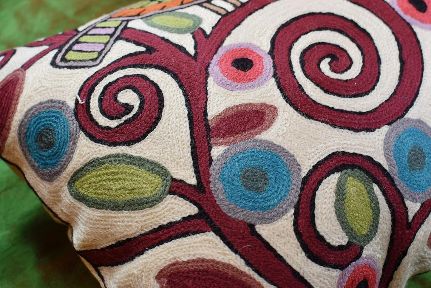 Lumbar Klimt Modern Pillow Cover | Cream, Multicolor Tree of Life, Birds, Floral Suzani Floral