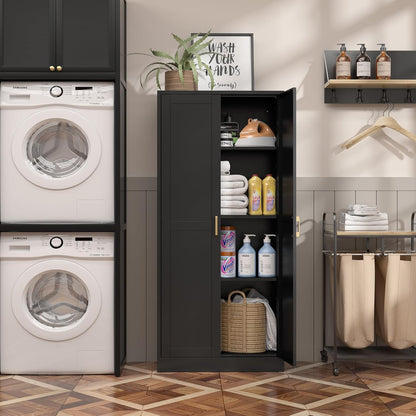 Kitchen Cabinet Storage,60”Metal Pantry Cabinet with Doors and 3 Adjustable Shelves,Food Pantry