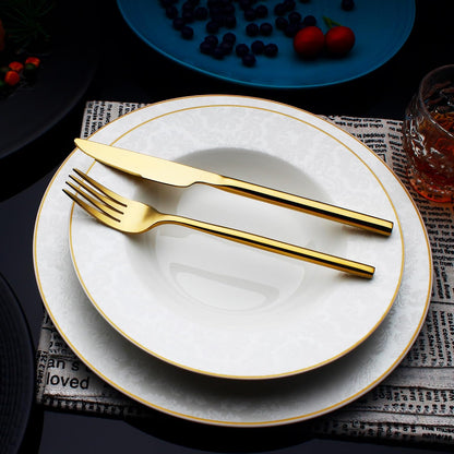 24 Piece Silverware Set For 6 Gold Heavy duty 18/10 Stainless Steel Flatware Set Modern Design