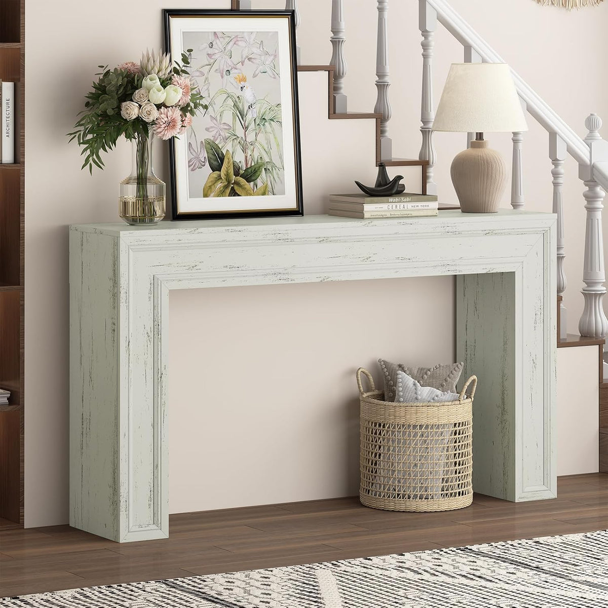 Rresyet 55 Inch Long Console Table, Sofa Table Behind Sofa, Wooden Entryway Table, Farmhouse
