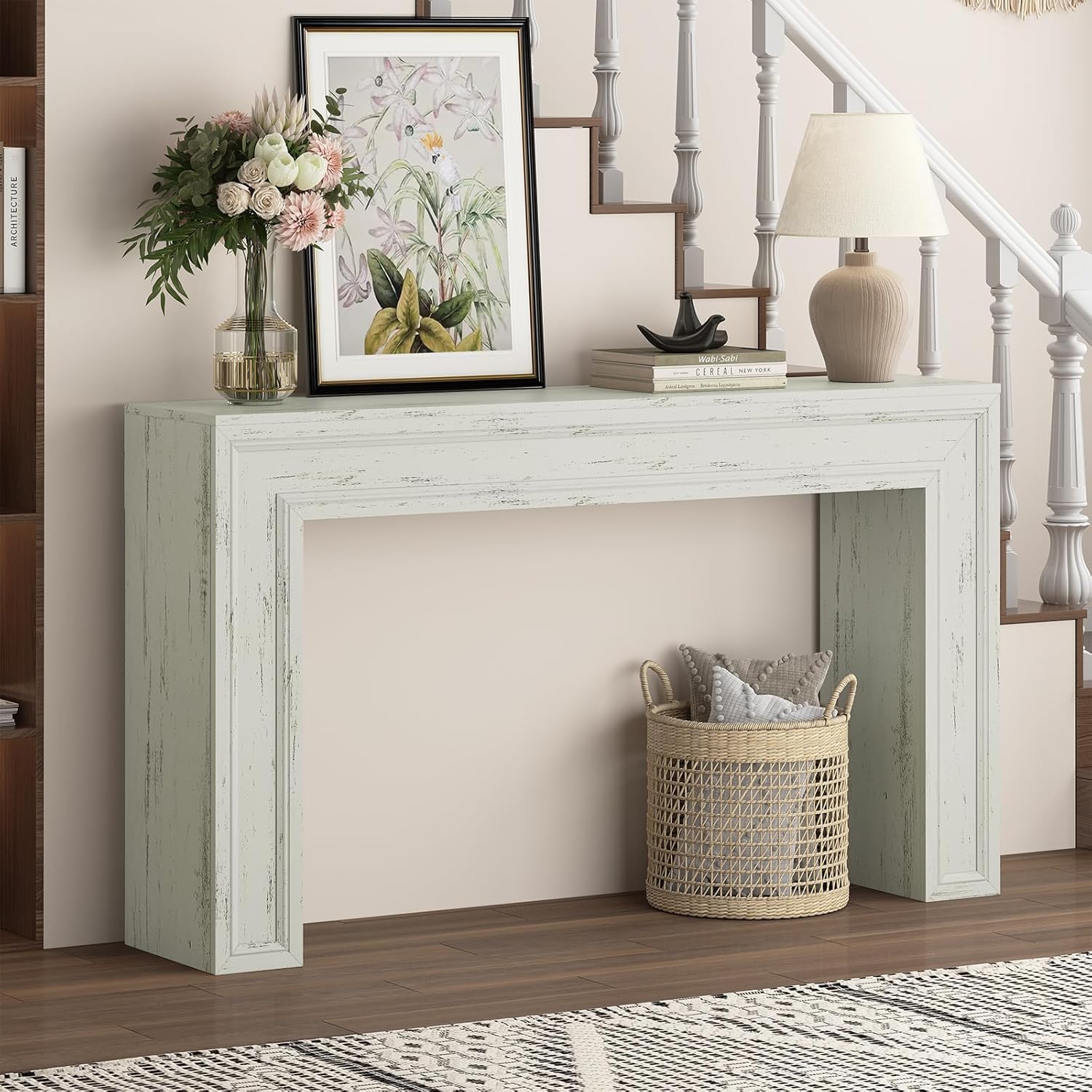 Rresyet 55 Inch Long Console Table, Sofa Table Behind Sofa, Wooden Entryway Table, Farmhouse