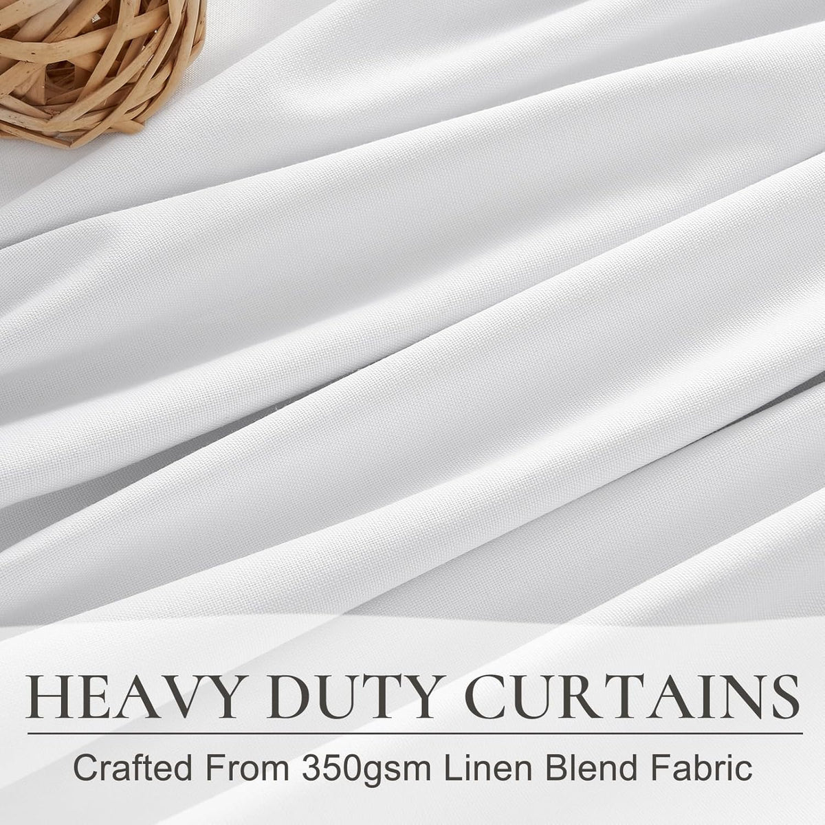 Pinch Pleated Bright White Blackout 95 Inch Curtains 2 Panels Set for Bedroom, Elegant Flax Linen