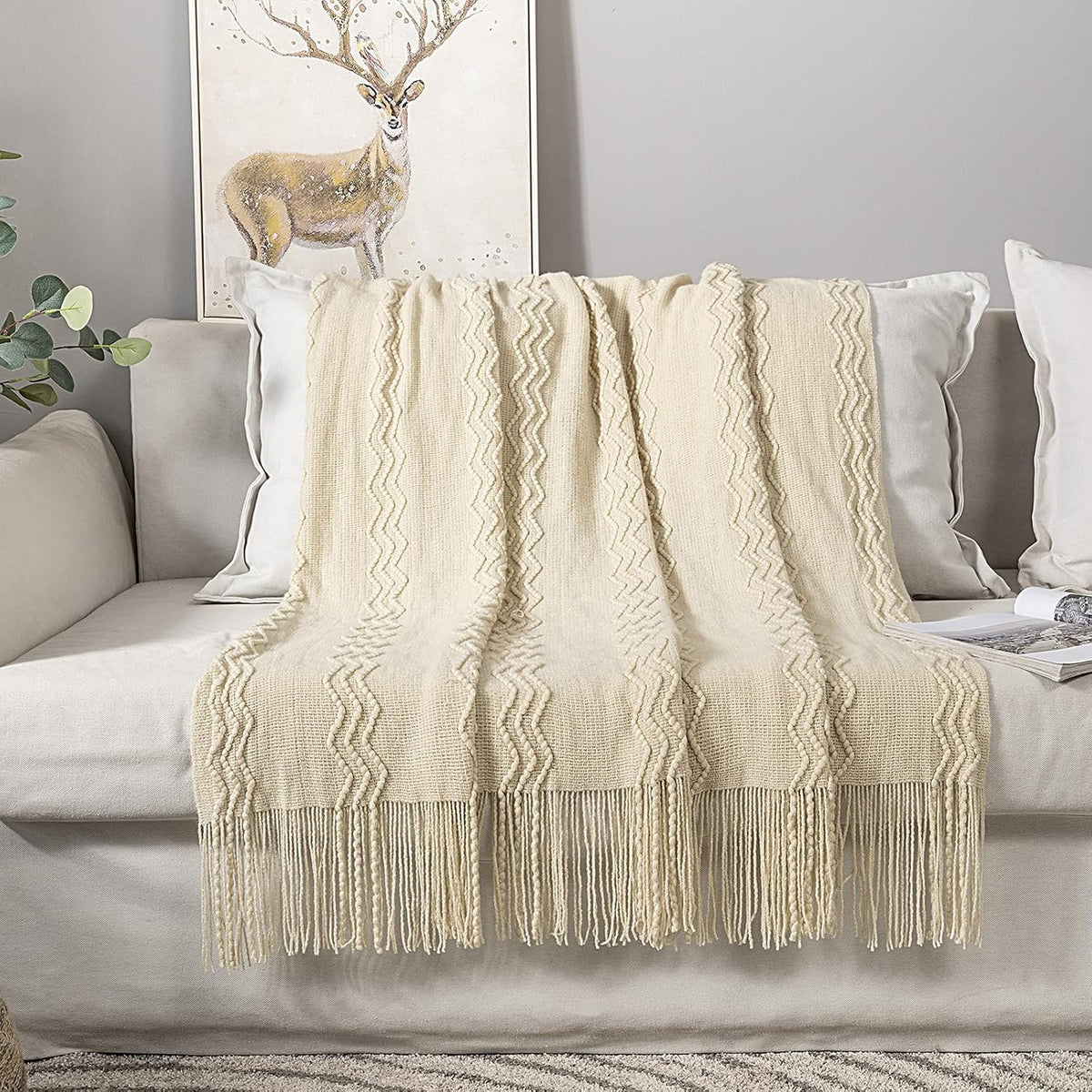 MIULEE Knitted Beige Throw Blanket Soft Sofa Knit Blanket for Couch 50 x 60 Inches, Solid Cozy