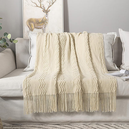 MIULEE Knitted Beige Throw Blanket Soft Sofa Knit Blanket for Couch 50 x 60 Inches, Solid Cozy