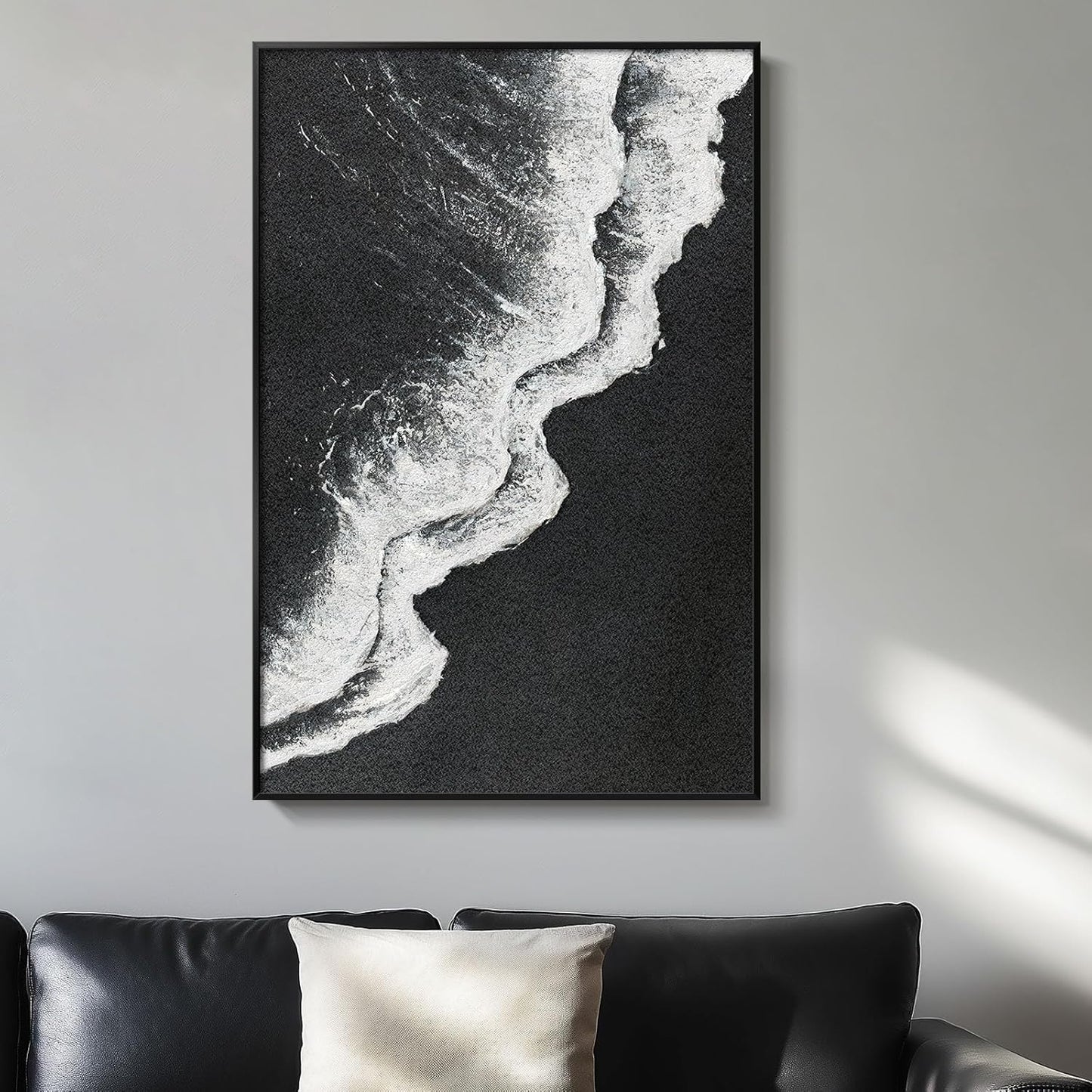 Framed Black and White Abstract Beach Canvas Wall Art, Modern Minimalist Art Prints Paintings