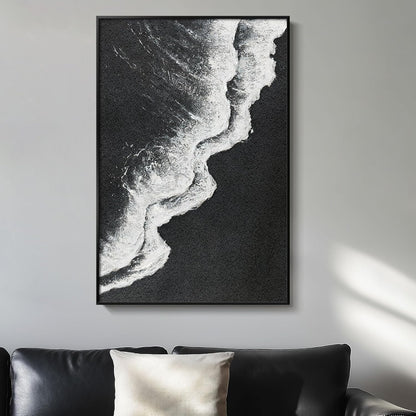 Framed Black and White Abstract Beach Canvas Wall Art, Modern Minimalist Art Prints Paintings
