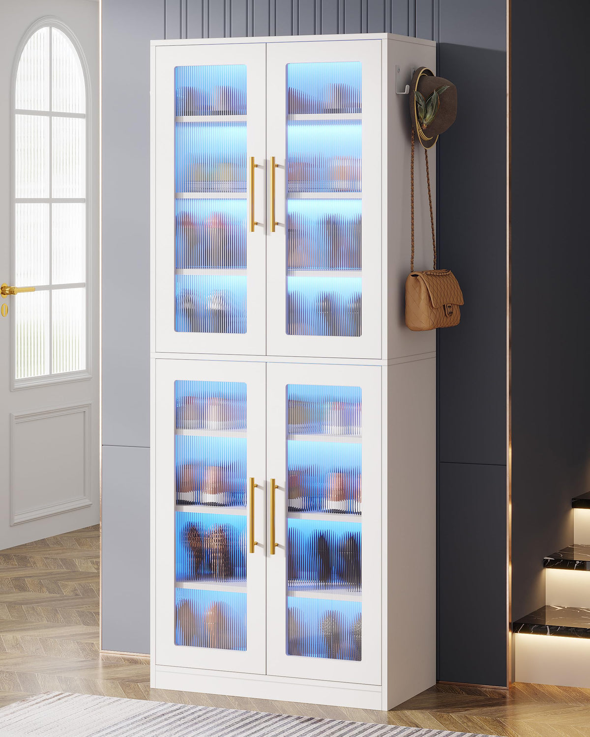 Tribesigns Tall Shoe Storage Cabinet with Acrylic Doors and LED Lights, 8-Tier Entryway Shoe