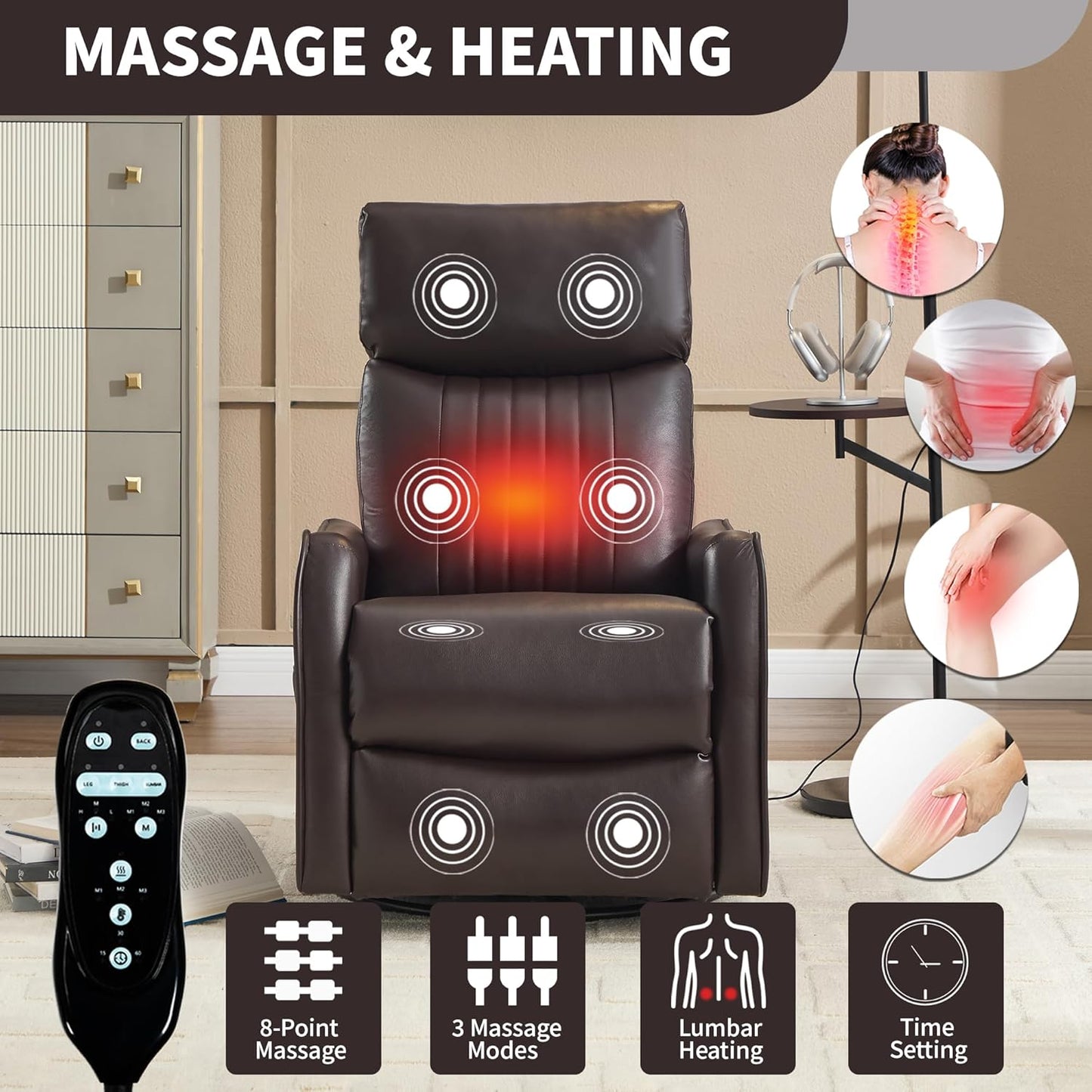 Manual Swivel Rocker Recliner Chair for Adults, Overstuffed Reclining Glider Chair for Nursing with