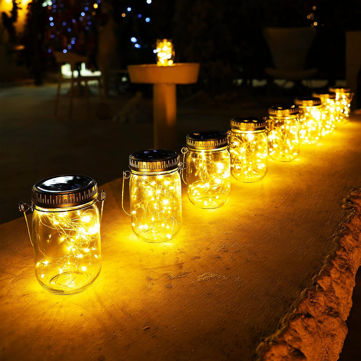 Cooo 9 Pack Solar Lanterns Outdoor Waterproof Upgraded Crystal Glass Solar Mason Jar Lights 30 LED