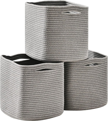 11 Inch Cube Storage Bins, Storage Cube Organizer Bins, Woven Cotton Rope Basket for Storage