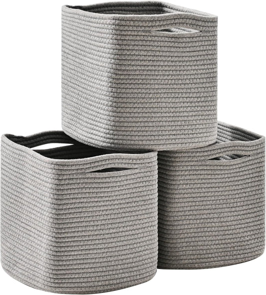 11 Inch Cube Storage Bins, Storage Cube Organizer Bins, Woven Cotton Rope Basket for Storage