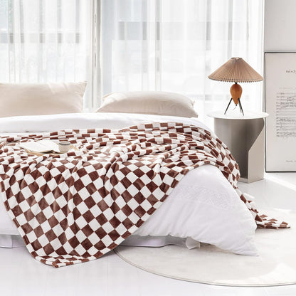 LOMAO Throw Blankets Flannel Blanket with Checkerboard Grid Pattern Soft Throw Blanket for Couch