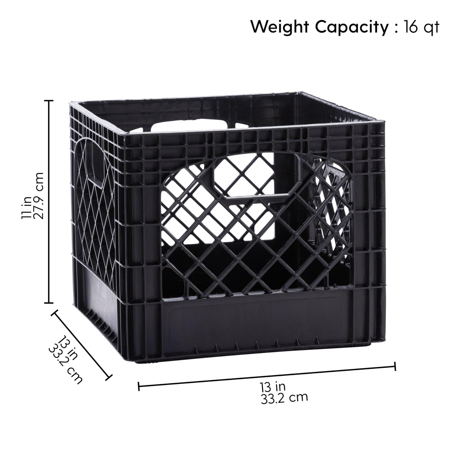 Plastic Milk Crate Storage Tote with Handles, 16-Quart Stackable Cube Organizer for Garage, Home