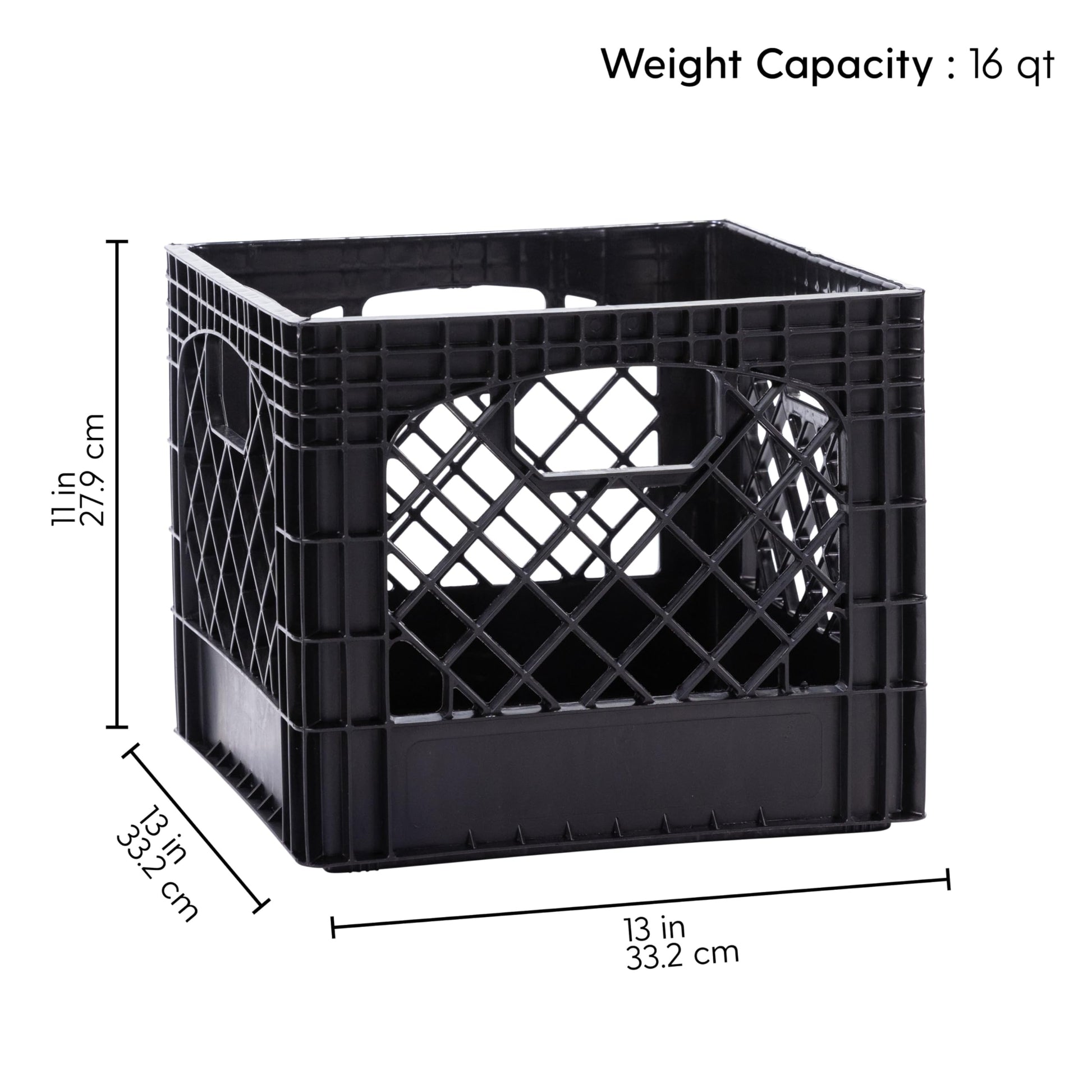 Plastic Milk Crate Storage Tote with Handles, 16-Quart Stackable Cube Organizer for Garage, Home