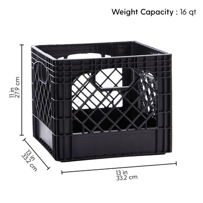Plastic Milk Crate Storage Tote with Handles, 16-Quart Stackable Cube Organizer for Garage, Home