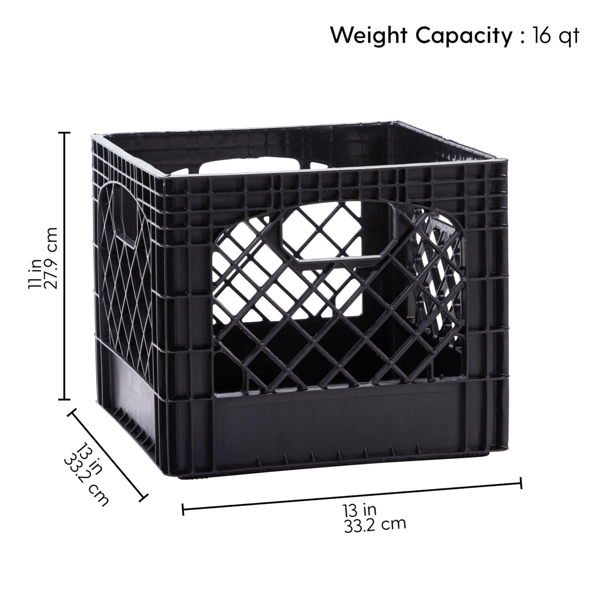 Plastic Milk Crate Storage Tote with Handles, 16-Quart Stackable Cube Organizer for Garage, Home
