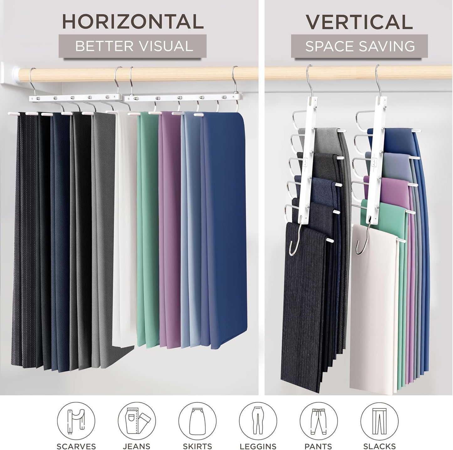 MORALVE Pants Hangers Space Saving - European Beechwood Scarf and Jean Hangers - Closet Organizer