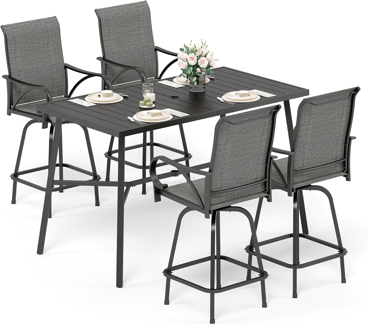Sophia & William Outdoor Bar Set, Patio Bar Table and Chairs Set, Bar Height Patio Set - 4 x Swivel