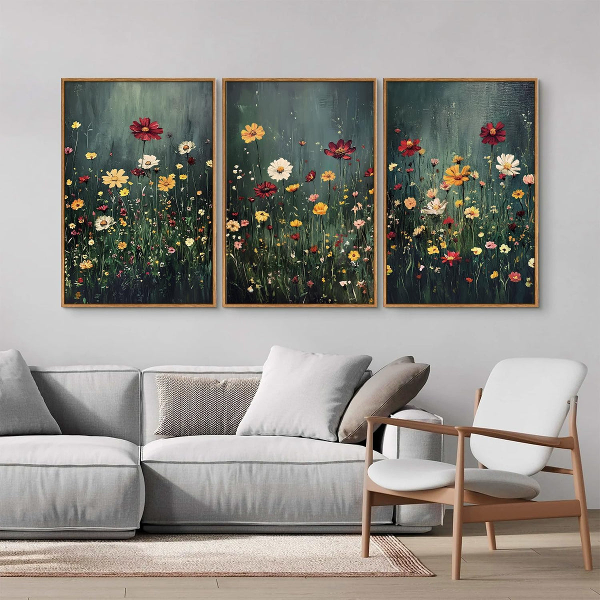 SIGNINART Vintage Floral Framed Canvas Wall Art, Dark Moody Wildflowers Wall Decor, Boho Abstract