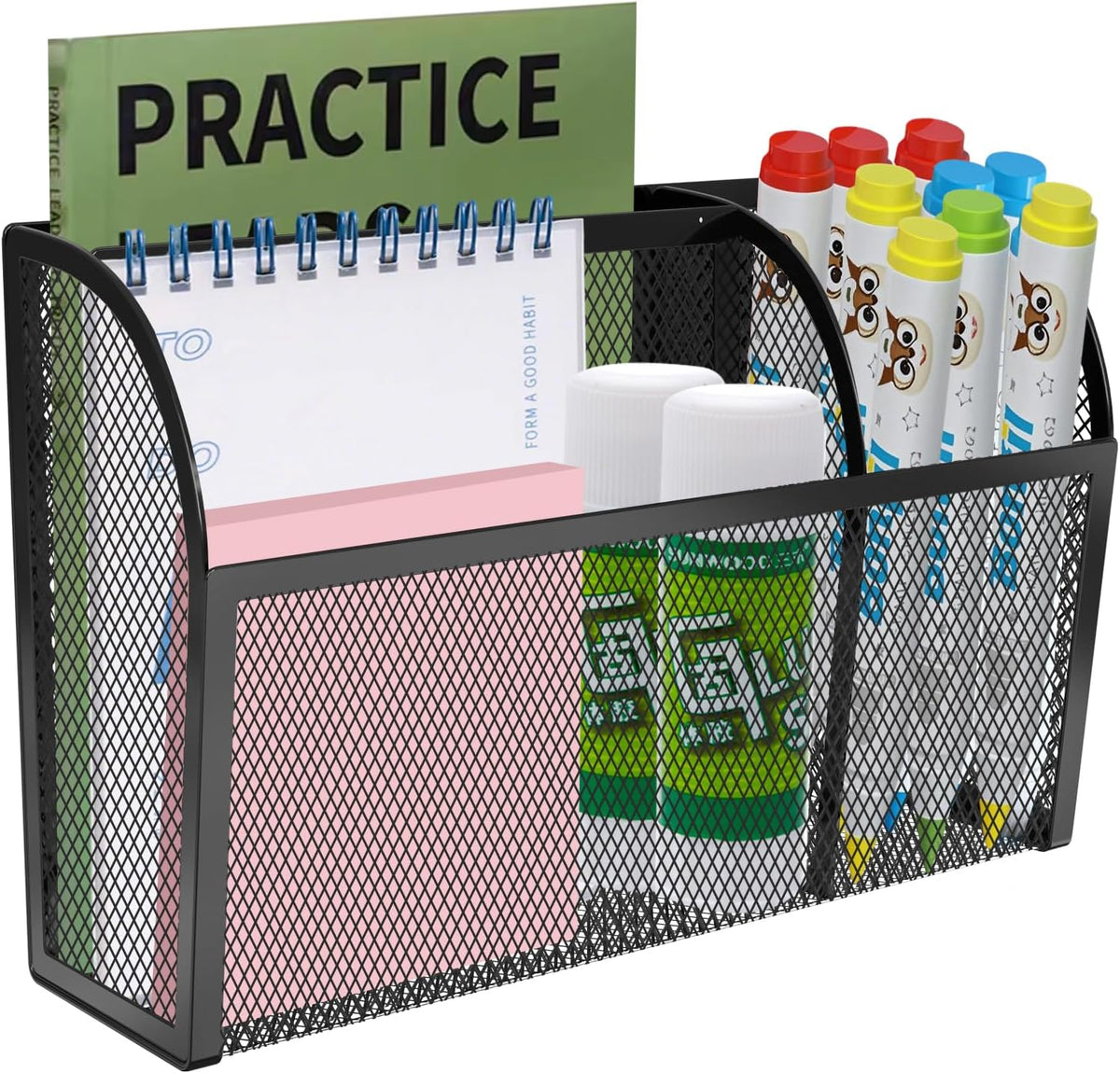 Magnetic Pencil Holder-Magnetic Basket for Fridge 3-Grid Mesh Magnetic Pen Holder for Refrigerator