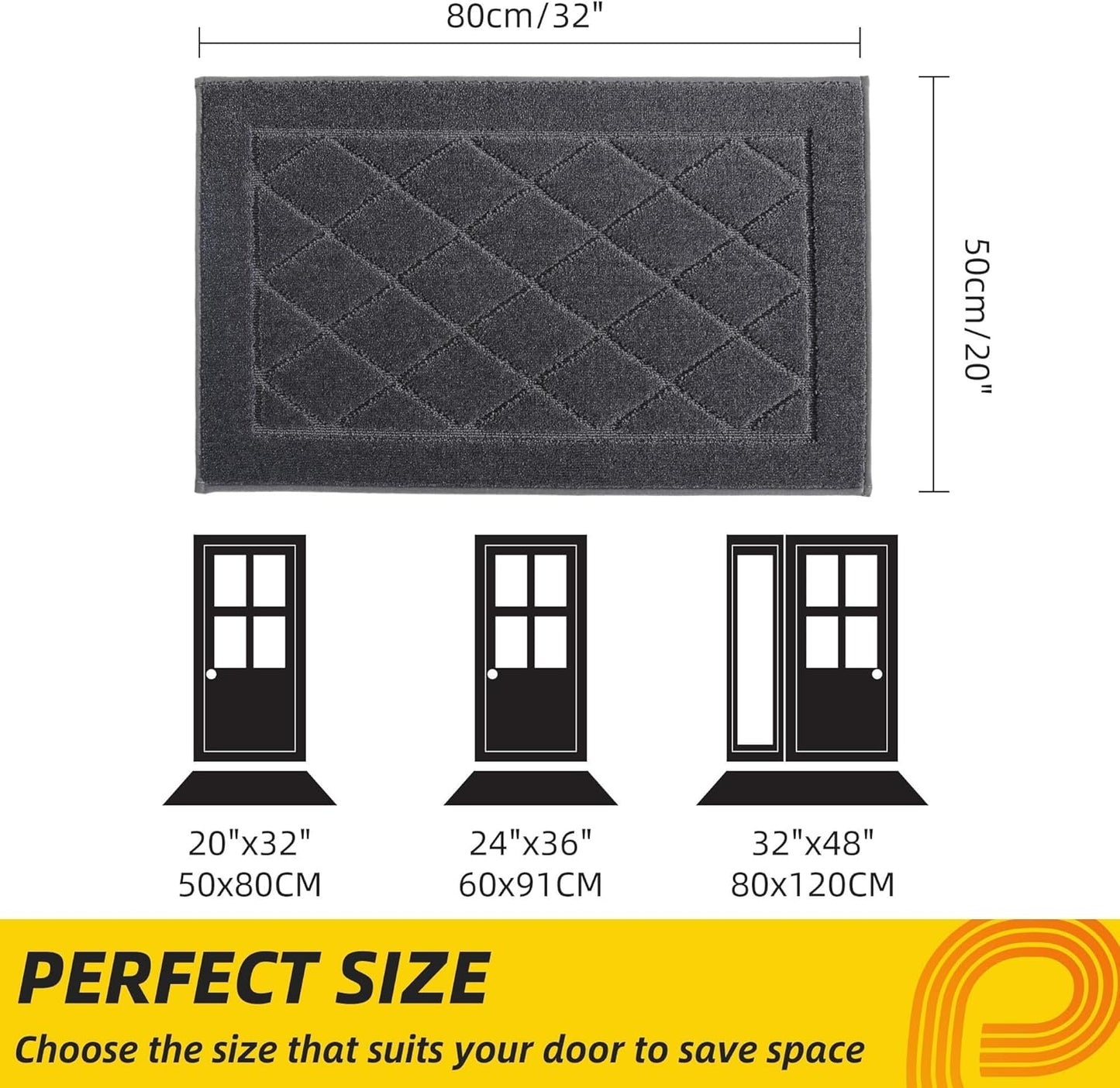 JSEI Dirt Trapper Door Mat 20"x32", Non-Slip Washable Entryway Mats, Dog Door Mat, Stain Resistant