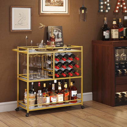 Lifewit Bar Cart for The Home, 3 Tier Drink Cart with Lockable Wheels, 12 Wine Rack and 3 Rows