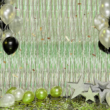 3 Pack Foil Fringe Backdrop - Light Green Shiny Tinsel Curtains for Party Decoration/Photo Booth
