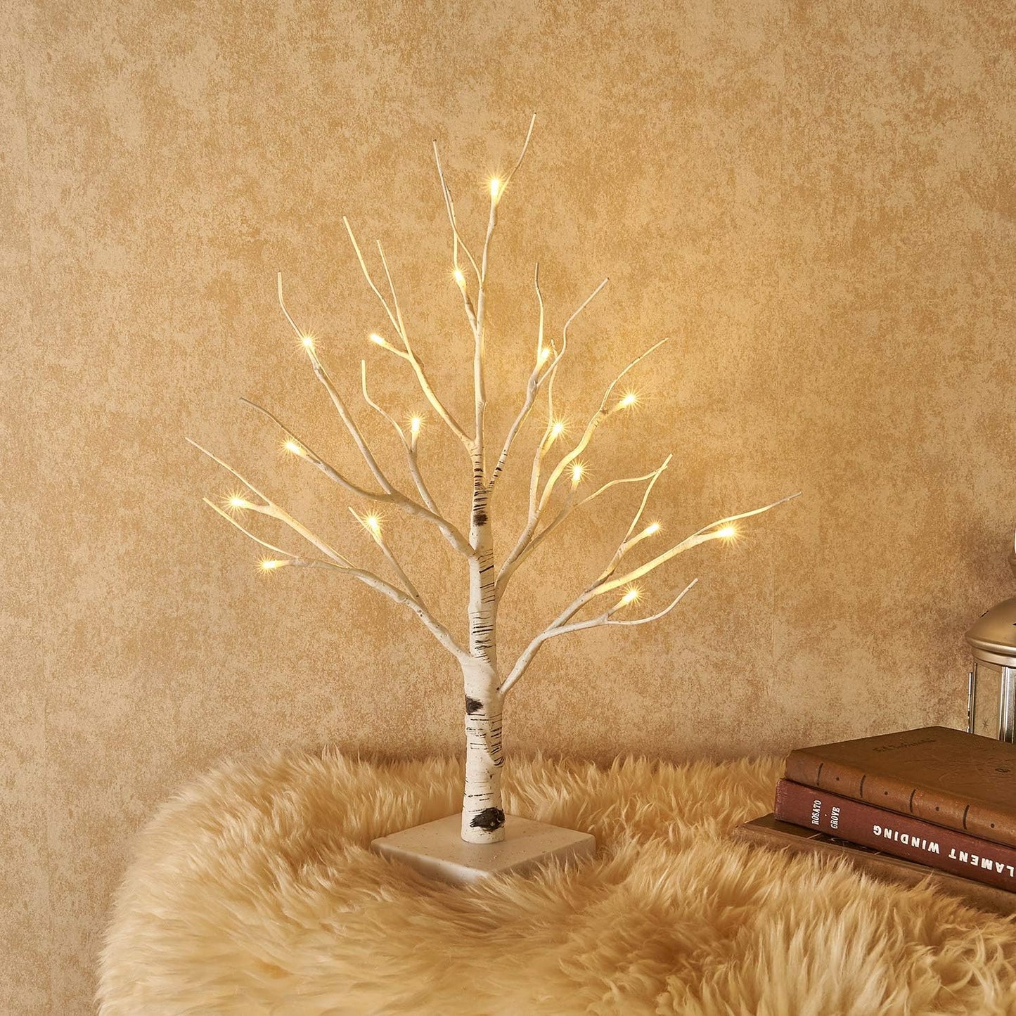 Hairui Lighted Easter Tree with Timer, Tabletop Birch Tree with Lights 18IN 24 LED for Fireplace