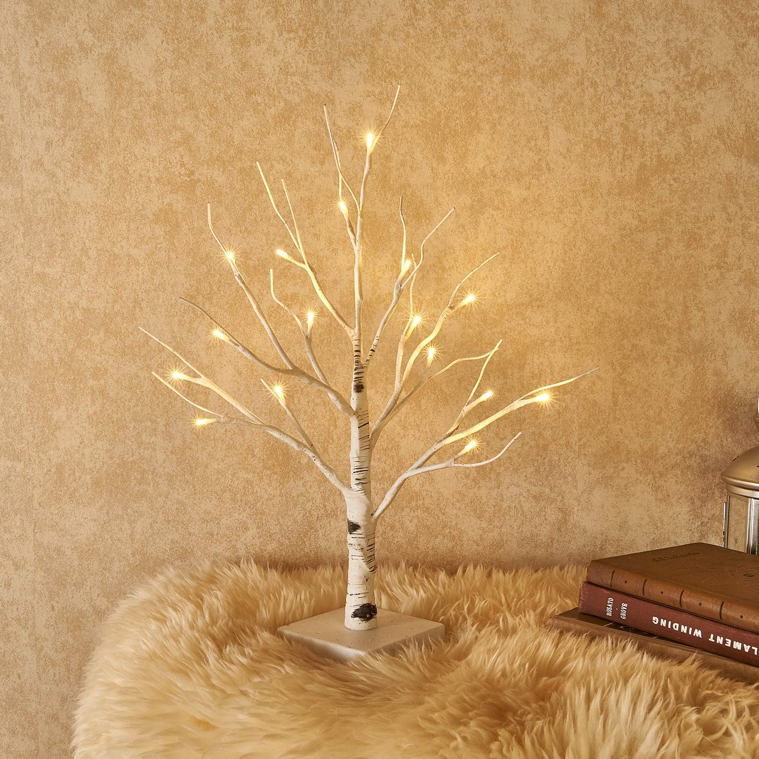 Hairui Lighted Easter Tree with Timer, Tabletop Birch Tree with Lights 18IN 24 LED for Fireplace