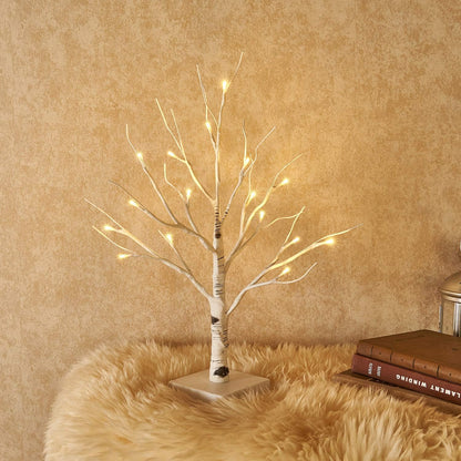 Hairui Lighted Easter Tree with Timer, Tabletop Birch Tree with Lights 18IN 24 LED for Fireplace
