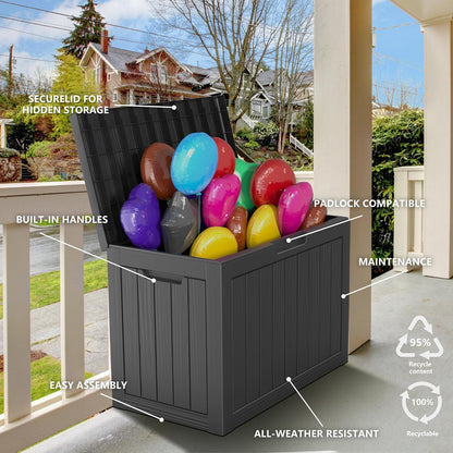 Vixzen 45 Gallon Resin Deck Box, Lockable Outdoor Storage Box for Patio Cushions Storage