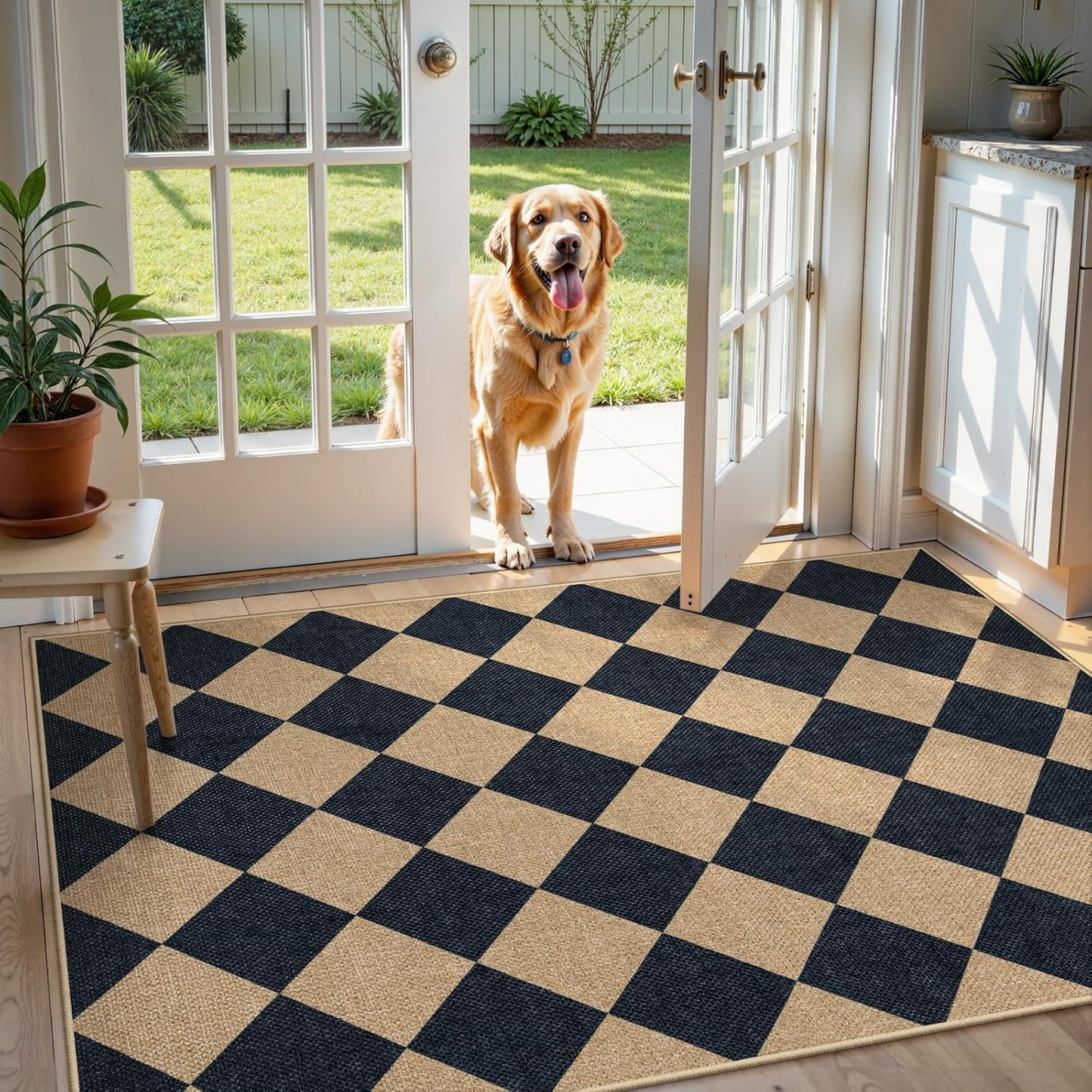 Lahome Checkered Easy Jute 3x5 Outdoor Patio Rug, Washable Rugs for Entryway Diamond Indoor Outdoor