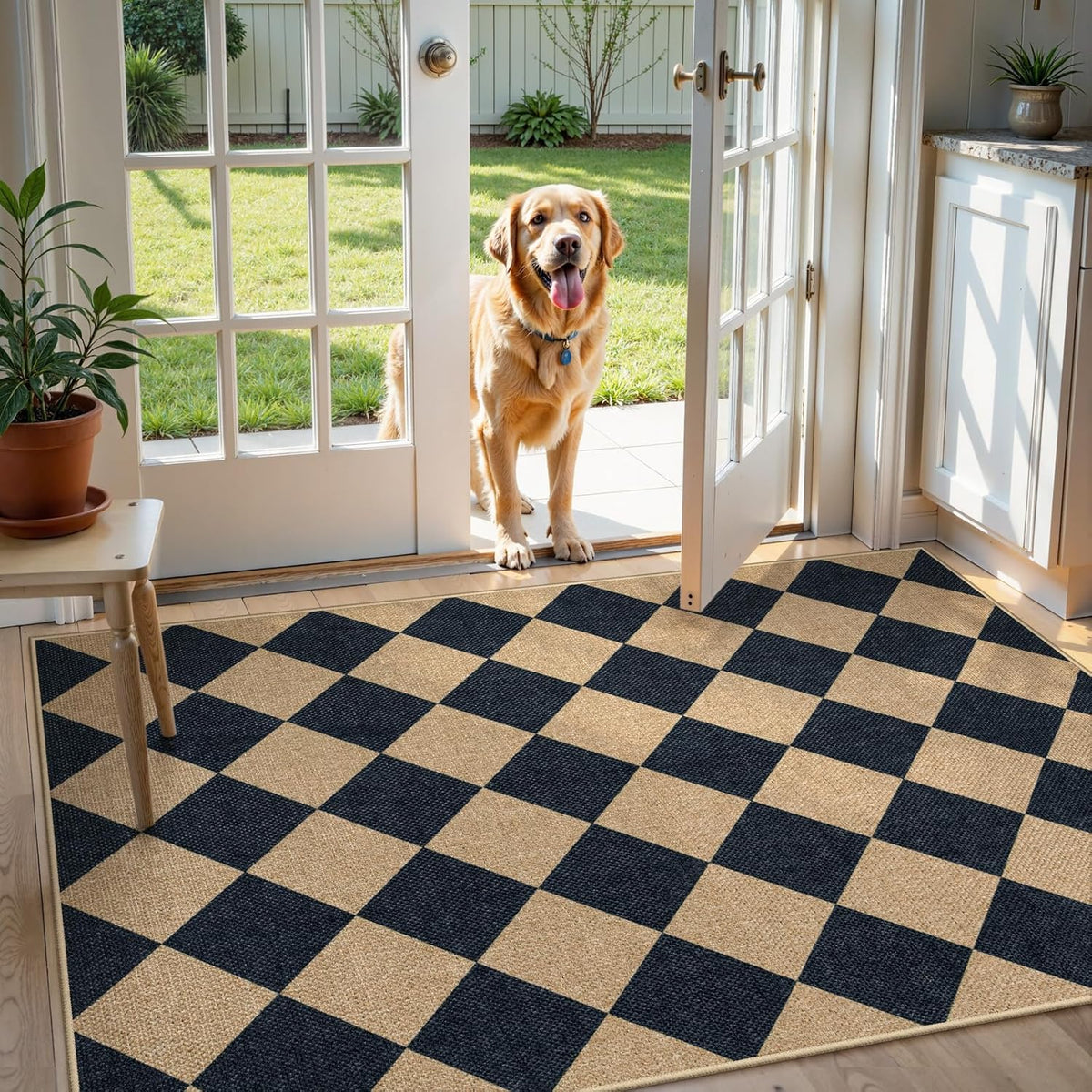 Lahome Checkered Easy Jute 3x5 Outdoor Patio Rug, Washable Rugs for Entryway Diamond Indoor Outdoor
