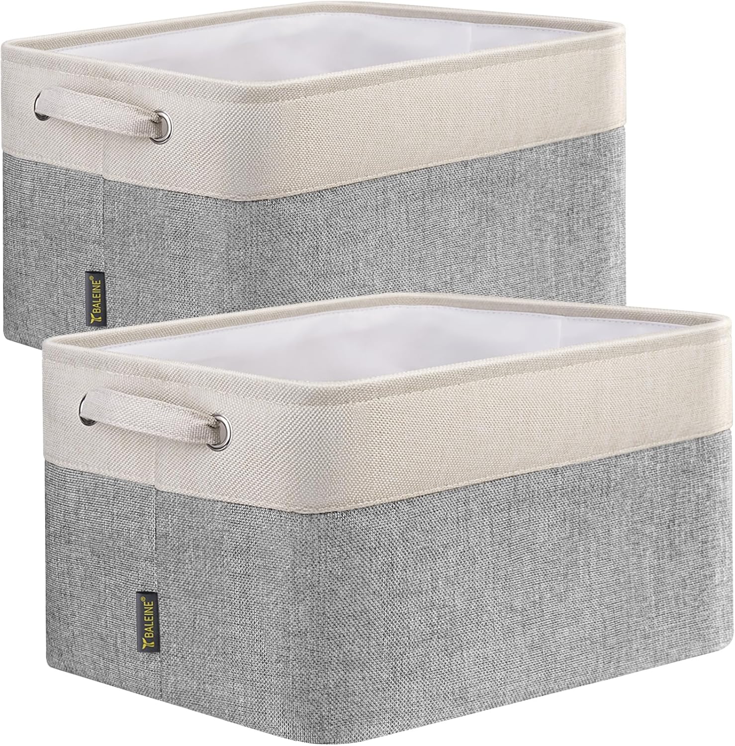 BALEINE 2 Pack Fabric Storage Bins for Shelves, Linen Storage Baskets for Organizing, Decorative