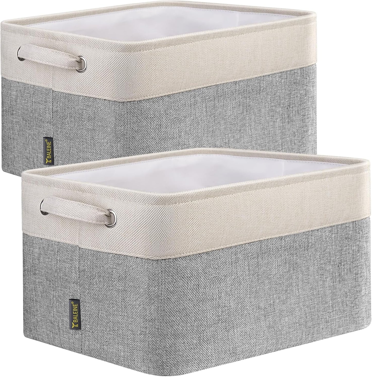 BALEINE 2 Pack Fabric Storage Bins for Shelves, Linen Storage Baskets for Organizing, Decorative
