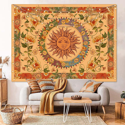 Aipon Yellow Sun and Moon Tapestry Hippie Indie Tapestries Boho Orange Flower Floral Tapestry Wall