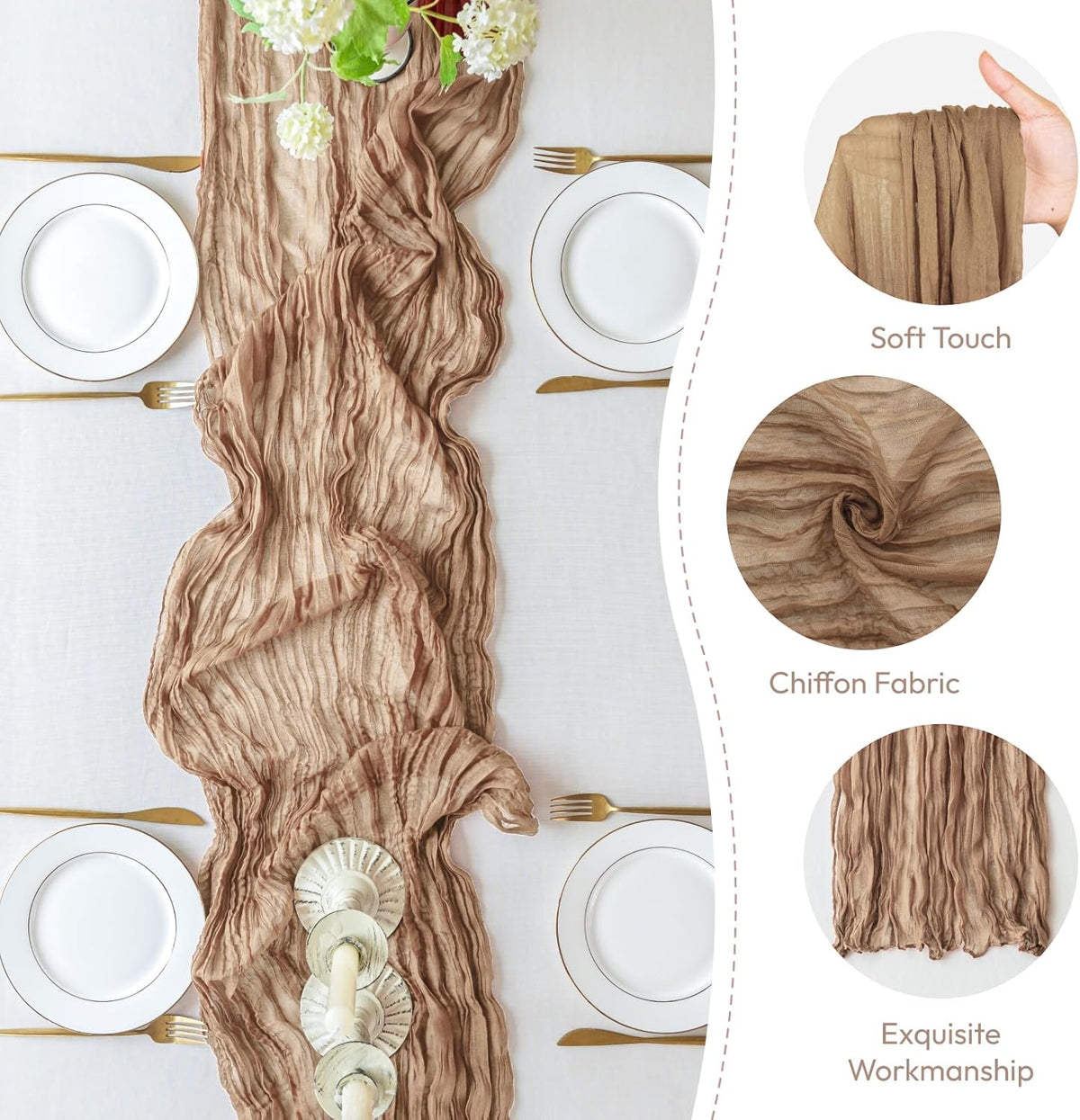 Sioloc Nude Cheesecloth Table Runner Fall Autumn Decor for Home 10ft Table Cloth for Tea Wedding