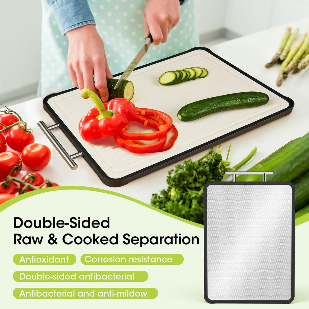 Dishwasher Safe 316 Stainless Steel Cutting Board for kitchen, Double-Sided Pure 316/Wheat Straw