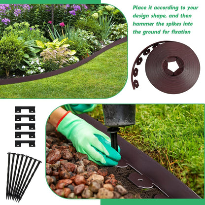 Queekay Landscape Edging Kit 148 ft with 70 Spikes 20 Connectors Plastic Border for Garden, Lawn