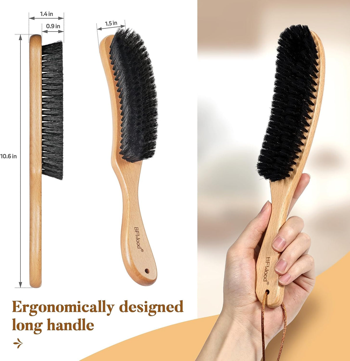 BFWood Clothes Brush - Boar Bristle Hat Brush Lint Brush for Suits, Cashmere, Wool, Velvet, Suede