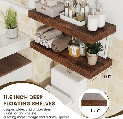 12 Inch Deep Floating Shelves for Wall | 30 Inch Floating Shelves Set of 2 | Rustic Wood Shelves