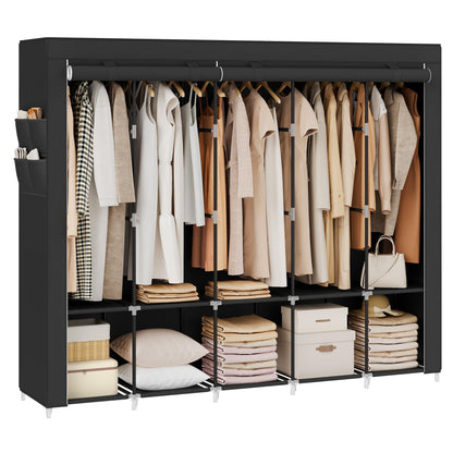 SONGMICS Portable Closet, Wardrobe Closet Organizer with Cover, 5 Hanging Rods and Shelves, 4 Side