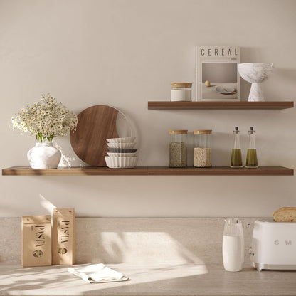 Wall Shelf Set of 2, Walnut Floating Shelves 24 in W x 10 in D x 1 in H, Wooden Floating Wall Shelf