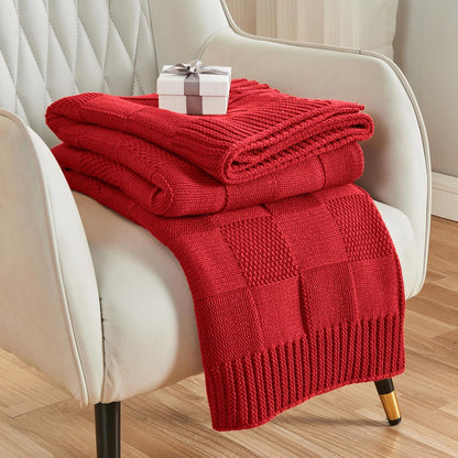 CozeCube Knit Throw Blanket,Christmas Red Checkered Bedroom Blanket for Couch,Soft Cozy Warm
