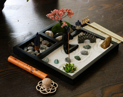 Desktop Meditation Yoga Garden Kit with Japanese Tabletop Rock Sand Chakra Shrine Altar, Home