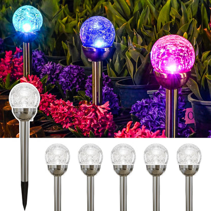 GIGALUMI Solar Outdoor, Cracked Glass Ball Solar Garden Lights, Color Changing Lights