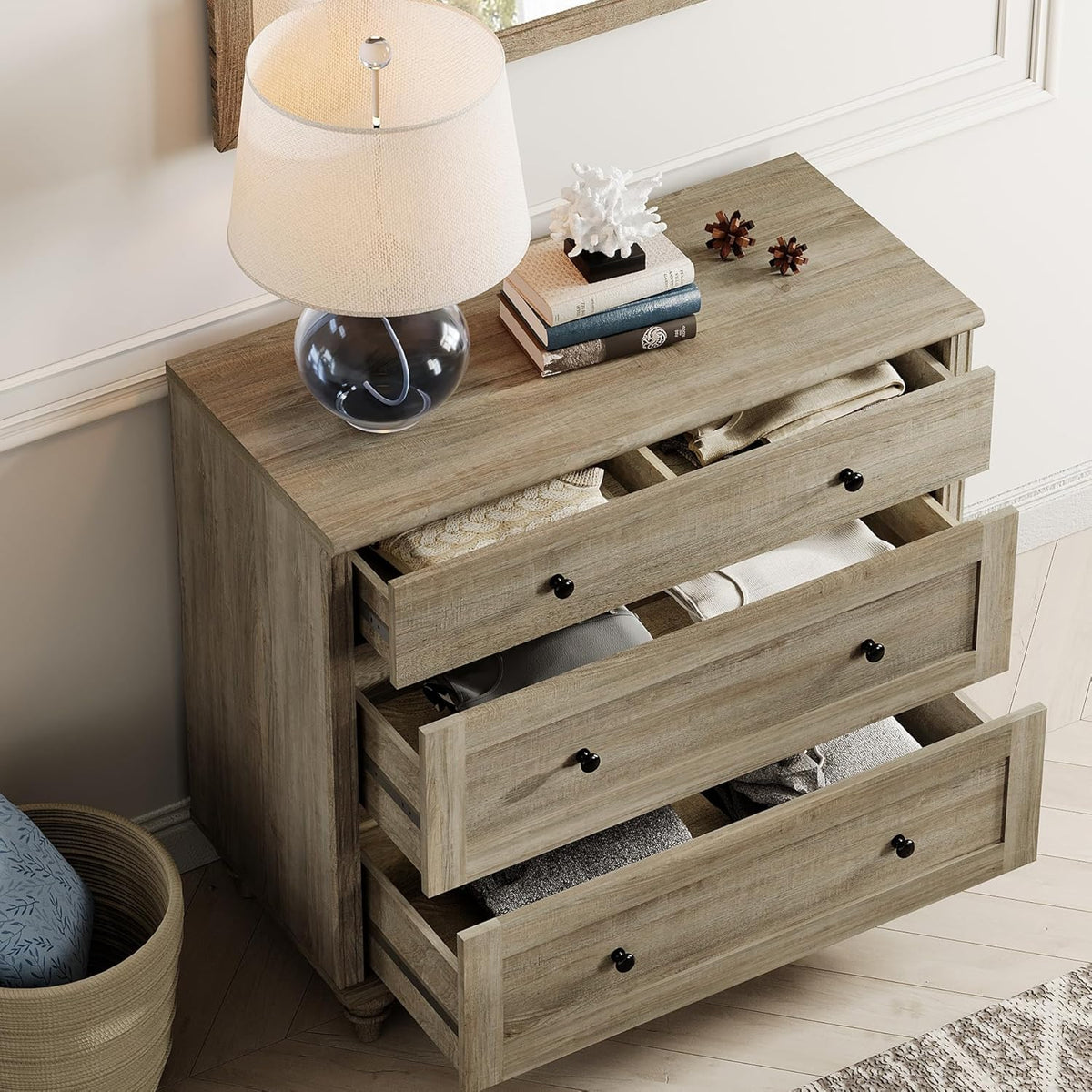 WAMPAT Baby Dresser for Bedroom with 3 Drawers, Kids Dressers with Wide Chest of Drawers, Modern